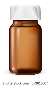 Brown glass medical container on white background, realistic vector illustration