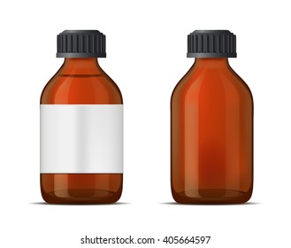Brown glass medicine bottle with screw cap.