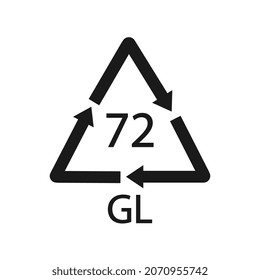 Brown Glass recycling code 72 GL. Vector illustration