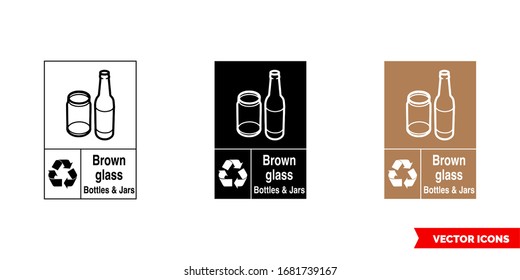 Brown glass recycling sign icon of 3 types: color, black and white, outline. Isolated vector sign symbol.