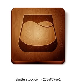 Brown Glass of whiskey icon isolated on white background. Wooden square button. Vector