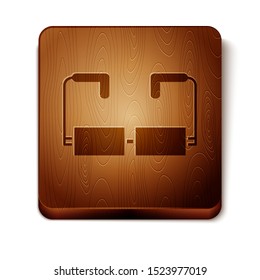 Brown Glasses icon isolated on white background. Eyeglass frame symbol. Wooden square button. Vector Illustration