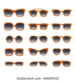 Brown glasses and sunglasses set. Vector illustration.