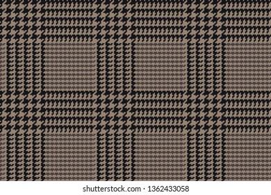 Brown Glen Plaid Seamless Vector Pattern with Black 5x5 Houndstooth Check. Trendy High Fashion Print.  Prince of Wales Check. Traditional Scottish Fabric. Pixel Perfect Repeating Tile Swatch Included.