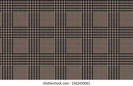 Patrón de vectores sin soldadura de vidrio marrón con control de cadera negro 5x5. Impresión de moda.  Cheque Príncipe de Gales. Tela tradicional escocesa. Pixel Perfecto Espectáculo De Mosaico Repetitivo Incluido.
