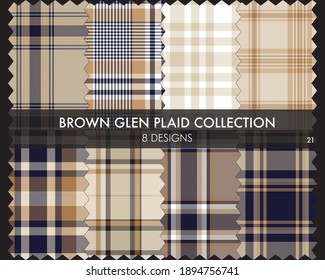 Brown Glen Plaid Tartan seamless pattern collection includes 8 designs for fashion textiles and graphics