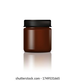 Brown Glossy Glass Jar For Cosmetic Cream. Realistic Cosmetic Package. EPS10 Vector