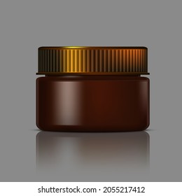Brown Glossy Glass Jar For Cosmetic Cream. Realistic Cosmetic Package. EPS10 Vector