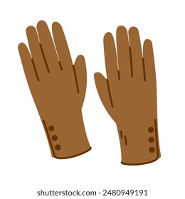 Guantes marrones. Ropa de mano para invierno y otoño. Ilustración aislada de Vector plano