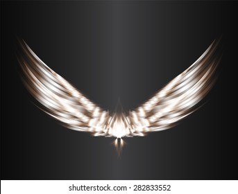 brown glowing, stylized angel wings on a black background. vector