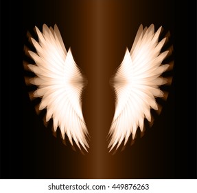 brown glowing, stylized angel wings on a black background. vector