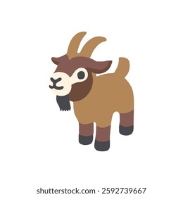 A brown goat cartoon character illustration. Cute goat cartoon clipart, animals in flat style. 