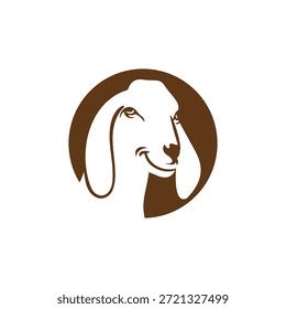 Logotipo de cabeza de cabra marrón en forma circular sobre un fondo blanco puro con características detalladas y líneas suaves