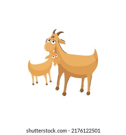 Brown Goats Element On White Background.