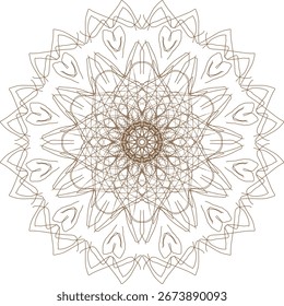 Mandala abstrata marrom e dourado com simetria complexa, ideal para temas culturais, desenhos têxteis étnicos e arte vetorial ornamental.