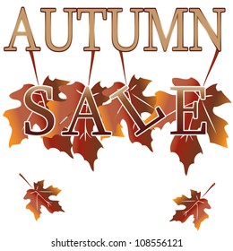 Brown and gold autumn sale over white background. illustration