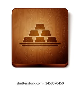 Brown Gold bars icon isolated on white background. Banking business concept. Wooden square button. Vector Illustration