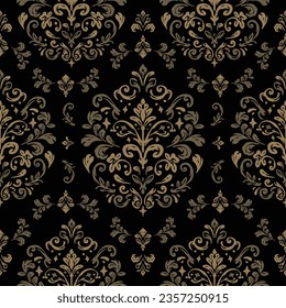 Patrón De Vintage Seamless Marrón Y Oro Damasco. Diseño elegante en la textura de fondo del estilo barroco real. Elemento Floral y Swirl. Colores marrones. Ideal para impresión textil y fondos de escritorio.