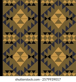 Brown and gold geometrical background with decorative tribal elements. Print with ethnic or traditional motifs. Graphic vector illustration. Native American or Navajo pattern.