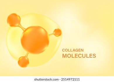 Brown, gold glowing molecule structure, futuristic background for beauty treatment nutrition skincare backdrop with copy space. Collagen, peptide or hyaluronic acid with gold oil bubble serum formula.