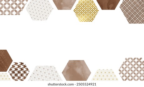 Brown and Gold Hexagon Japanese Pattern Frame
