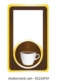 brown and gold label with coffee cup isolated over white background