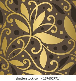 Brown and gold leaves seamless pattern. Vintage vector ornament template. Paisley elements. Great for fabric, invitation, background, wallpaper, decoration, packaging or any desired idea.