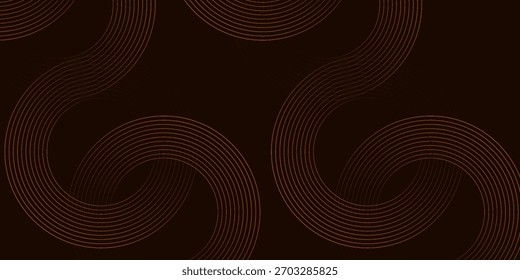 Braungoldlinien kreisen auf dunklem Hintergrund. Konzept der Technologielinien. Vektorgrafik. eps 10 edition.