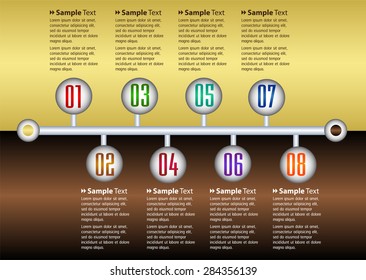 brown gold modern time line template for website computer graphic and technology. text box. number