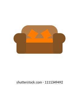 Brown and gold single couch with pillows