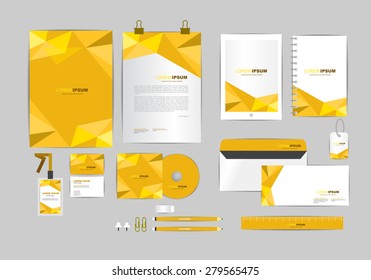 Brown And Gold With Triangle Corporate Identity Template  For Your Business Includes CD Cover, Business Card, Folder, Ruler, Envelope And Letter Head Designs