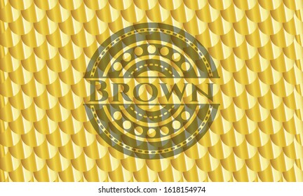 Brown golden badge. Scales pattern. Vector Illustration. Detailed.