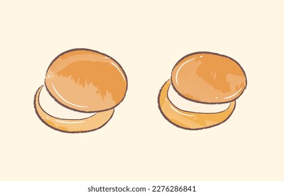 Brown golden cute in half bun in cute simple cartoon bakery illustration
