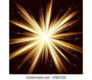 Brown golden light, star burst; stylized fireworks with little stars. 8 global color swatches. Artwork grouped and layered