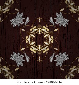 Brown and golden pattern. Elegant vector classic pattern. Seamless abstract background with repeating elements.