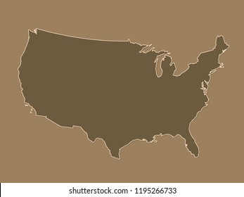 Brown or golden united states of America map with borders without different states on dark background vector illustration