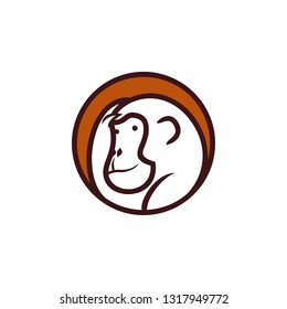 Brown gorilla simpanse orangutan monkey head. Can use for logo, mascot, or icon
