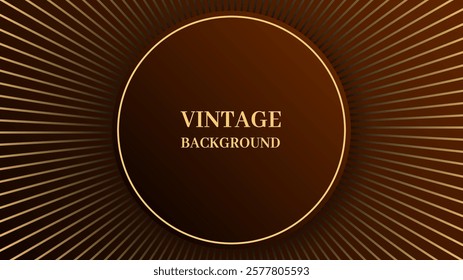 Brown gradient abstract background with gold round and concentric lines. Modern geometric pattern. Shiny poster