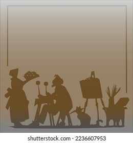 Fondo de gradiente marrón con humanos y animales