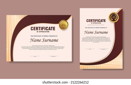 brown gradient certificate template set of 2, simple design diploma or gift certificate. vector illustrator
