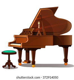 Brown Grand Piano And Candle. Vector.