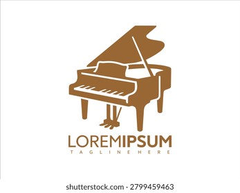 Brown grand piano vector illustration with lorem ipsum text on white background for music or logo design