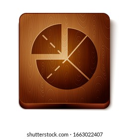 Brown Graph, Schedule, Chart, Diagram, Infographic, Pie Graph Icon Isolated On White Background. Wooden Square Button. Vector Illustration