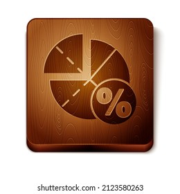 Brown Graph, Schedule, Chart, Diagram, Infographic, Pie Graph Icon Isolated On White Background. Wooden Square Button. Vector Illustration