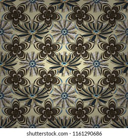 Brown, gray and beige colors vector seamless pattern with many flowers.