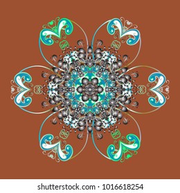Brown, gray and blue colors. Christmas pattern with snowflakes abstract background. Holiday design for Christmas and New Year fashion prints. Vector illustration. Brown, gray and blue snowflakes.
