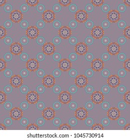 Brown, gray and blue texture with Swirls, Mandalas, Doodle Flowers and Leaves, Deco Elements. Vector colored seamless pattern with Mandalas and floral ornament.
