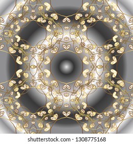 Brown and gray colors with golden elements. Gold metal with floral pattern. Seamless golden pattern. Vector golden floral ornament brocade textile and glass pattern.