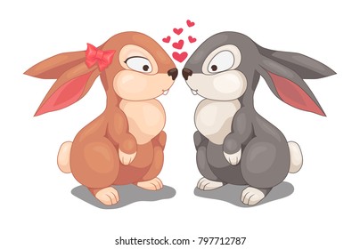 brown and gray rabbits, hearts