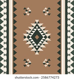 Brown and green Aztec tribal seamless pattern. Native American Indian ornament. Navajo pattern. Idea for textiles, rugs, curtains, and blankets. Folk print.